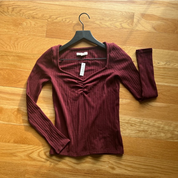 Madewell XXS NWT Maroon Sweetheart Long Sleeve Top - Picture 1 of 5